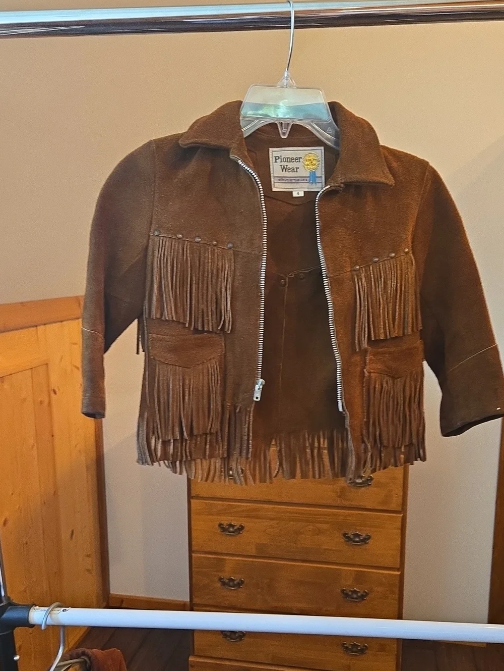 PIONEER Kids Brown Suede Fringe Zip Jacket